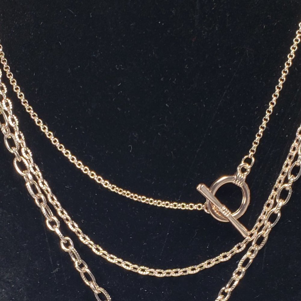 Multi Strand Rose Gold Tone 24 inches Crystal Vertical Bar Pendant Necklace - Picture 7 of 11